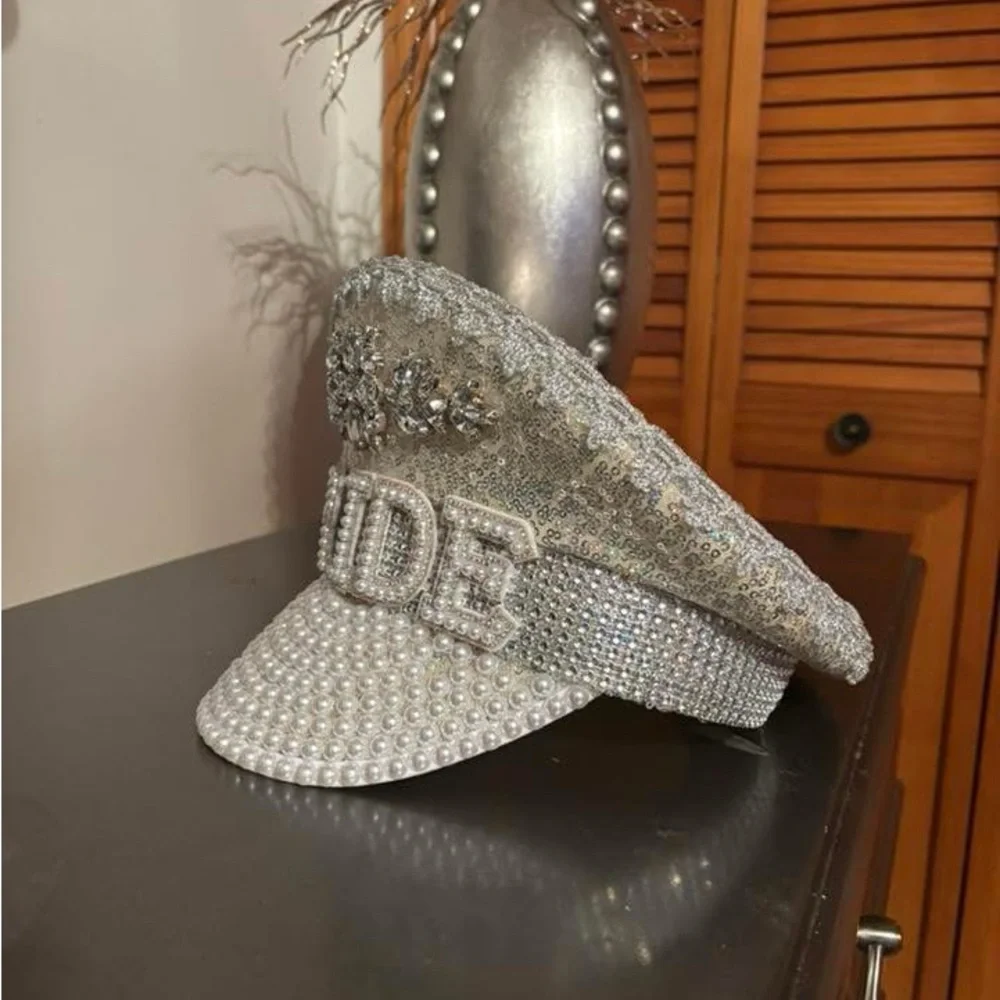 Elegant Bride Silver & Pearl Accented Sailor Cap - Picture 2 of 2